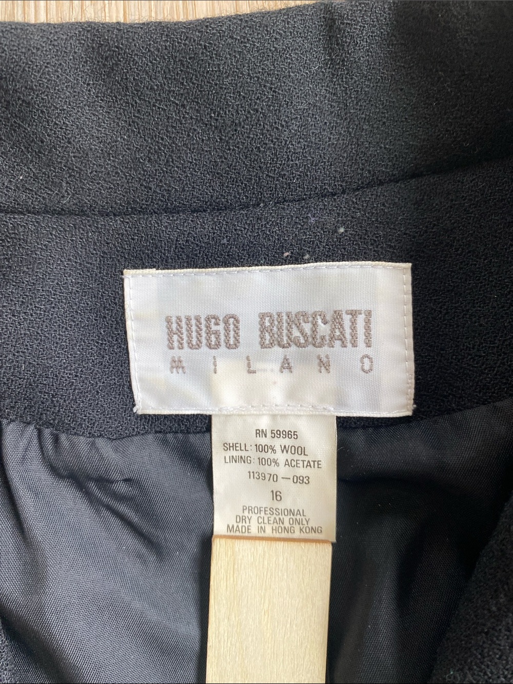 Vintage Hugo Buscati Milano Black 100% Wool Tailored Blazer Jacket Size 16 - Picture 4 of 11